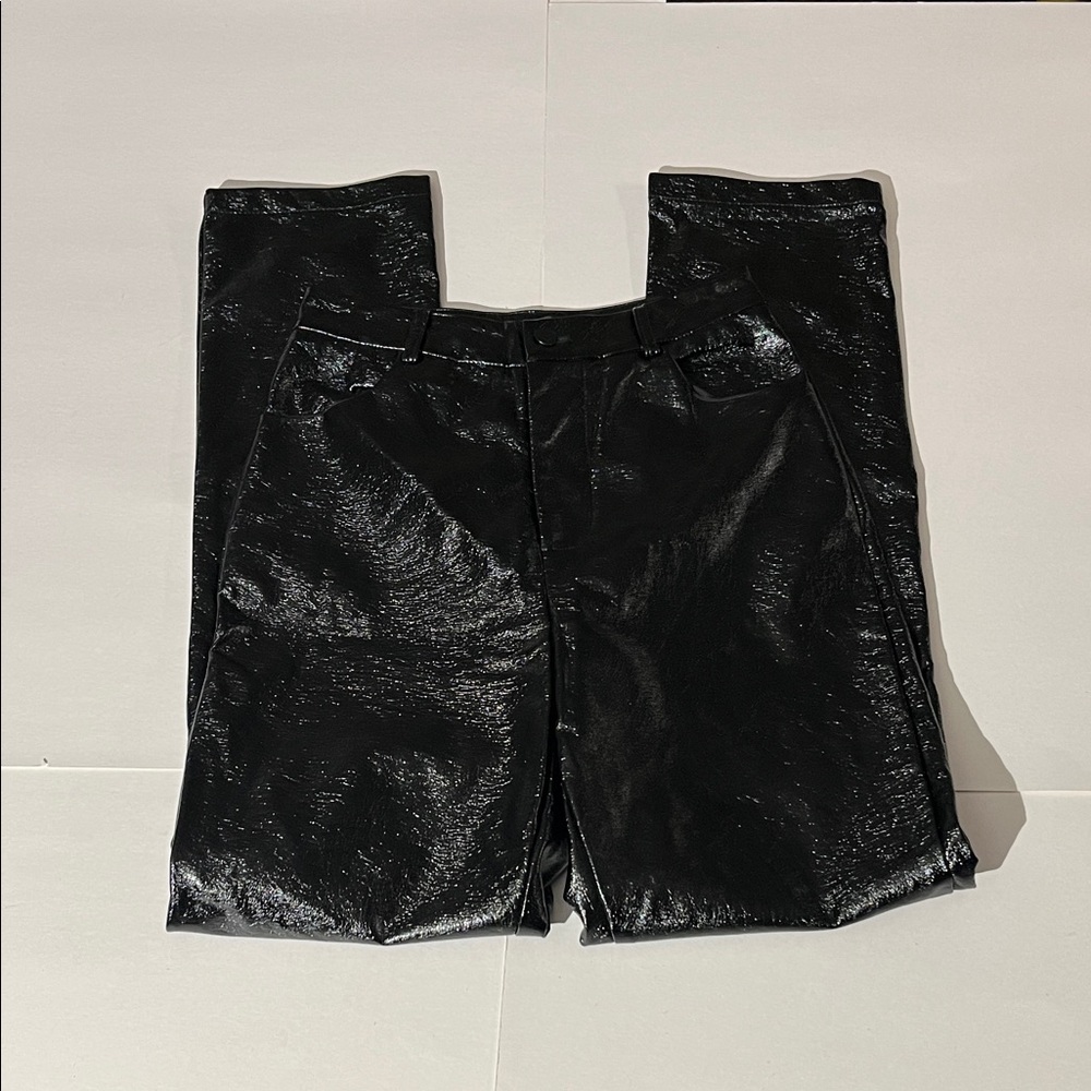 White Fox Black Straight Leg Shiny Pants sz Small Party Winter Goth Punk Emo